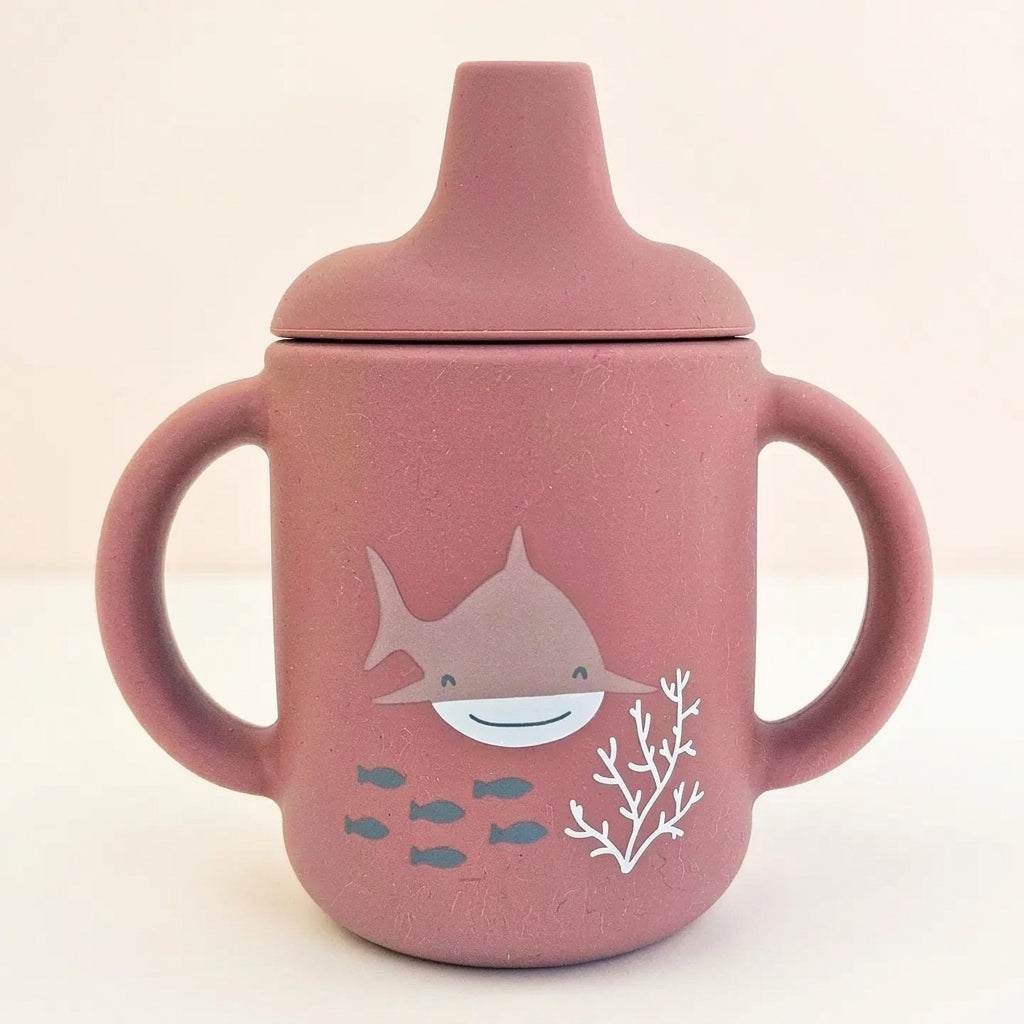 Tasse d’apprentissage bébé en silicone rose poudré – Bientôt disponible