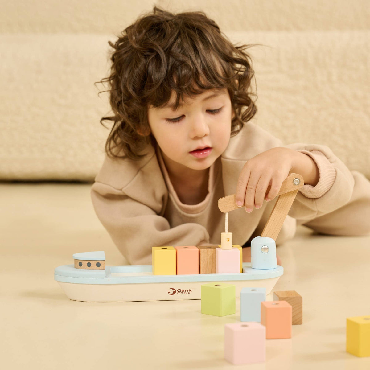 Bateau Cargo Magnétique en bois – Jeu éducatif dès 2 ans