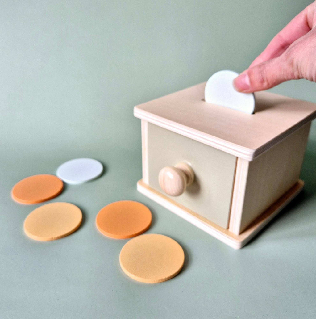 Boîte de Jeu Montessori en Bois avec Tiroir et Disques Colorés – Stimule le Développement Moteur Rammelaartje