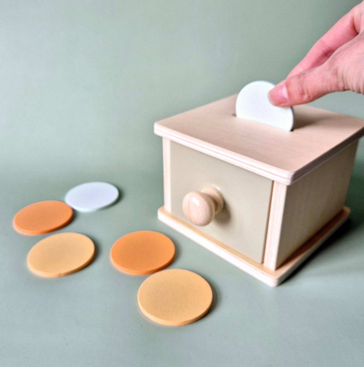 Boîte de Jeu Montessori en Bois avec Tiroir et Disques Colorés – Stimule le Développement Moteur Rammelaartje