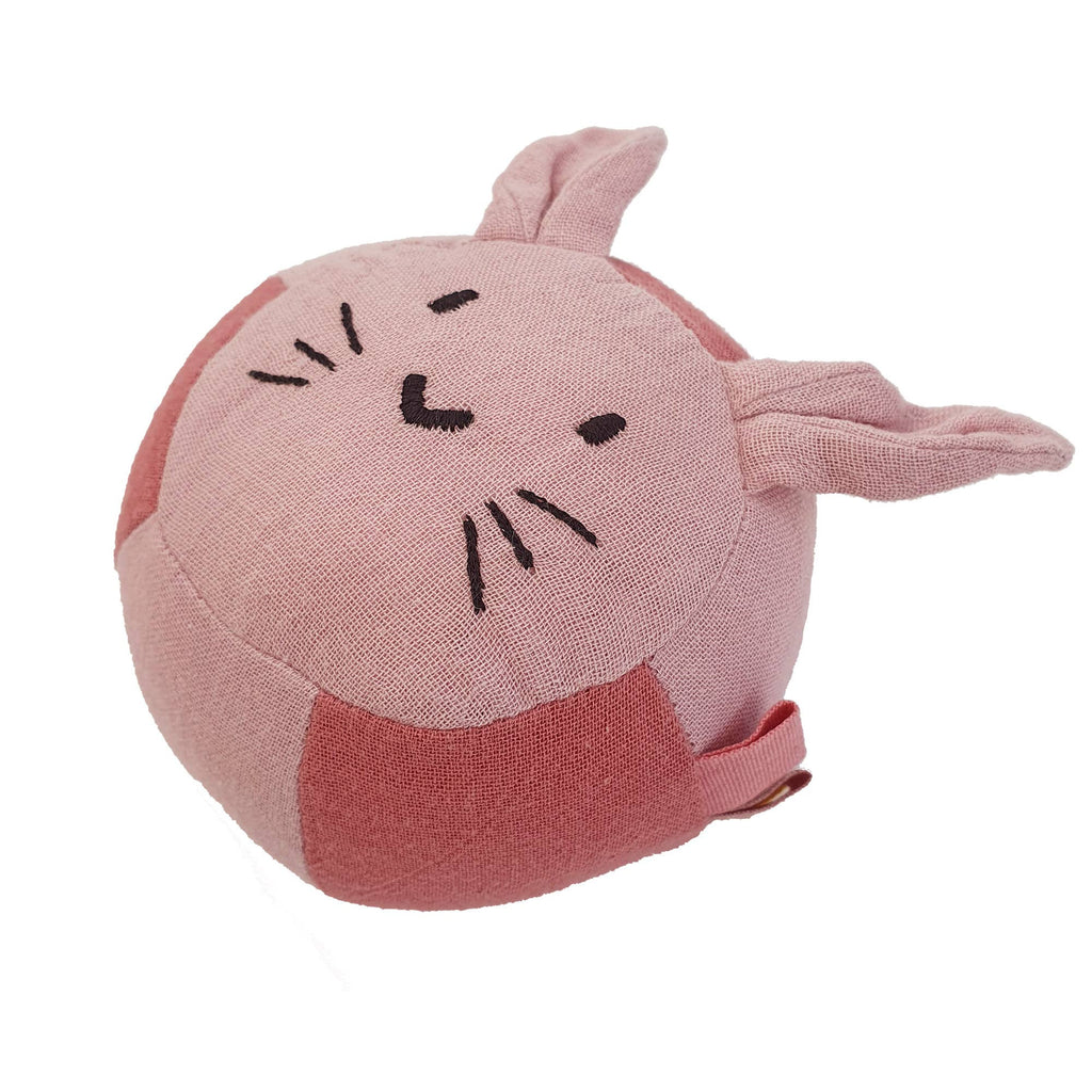 Balle hochet lapin rose en coton bio – Bientôt disponible
