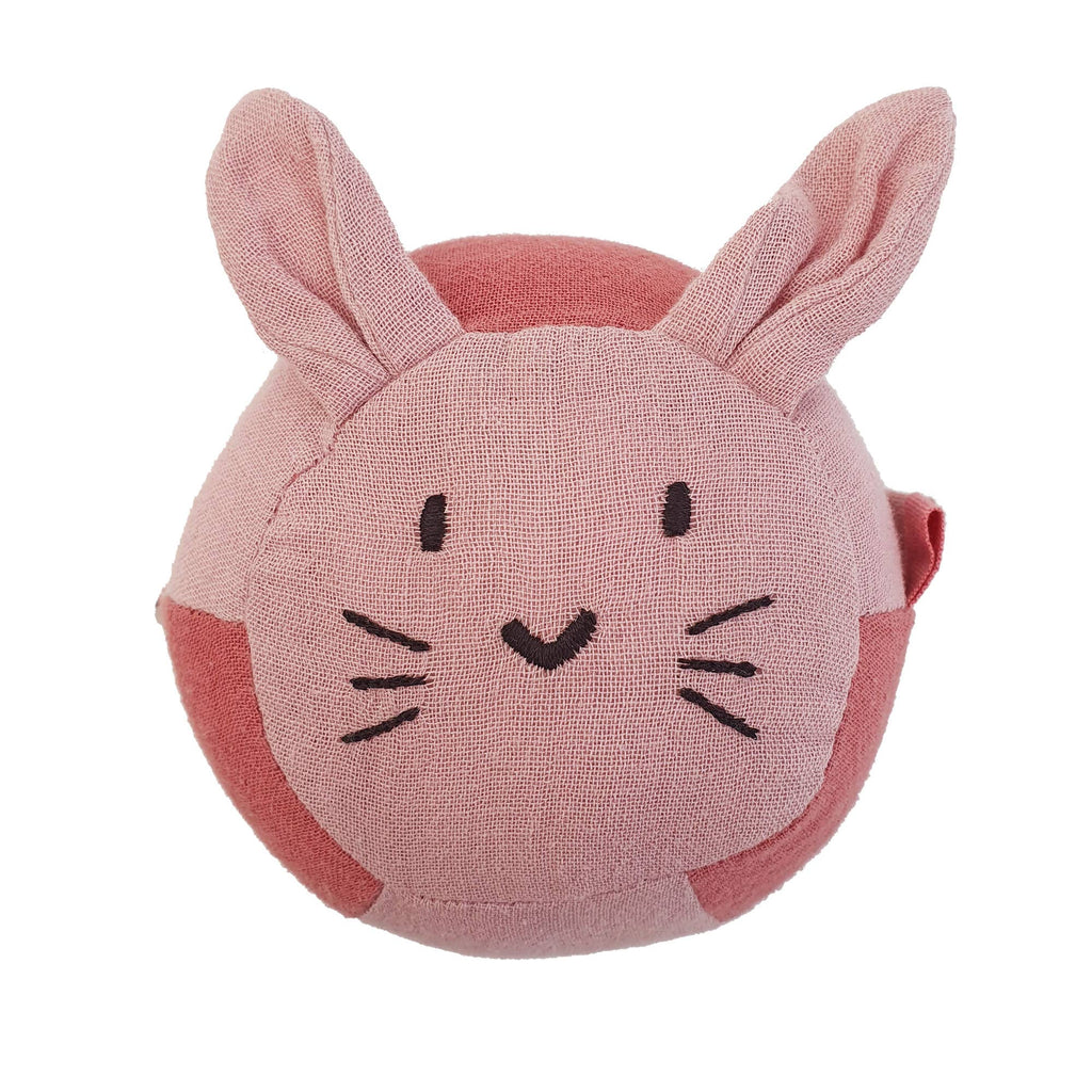 Balle hochet lapin rose en coton bio – Bientôt disponible