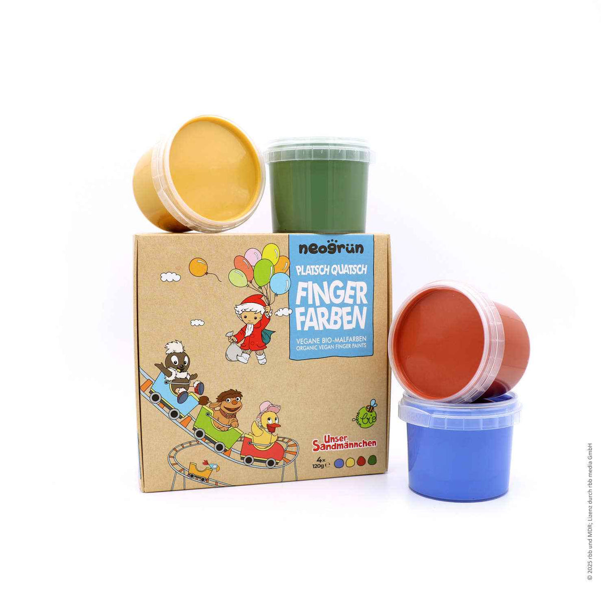 Platsch Quatsch – Ensemble de 4 peintures au doigt biologiques Sandman NEOGRÜN