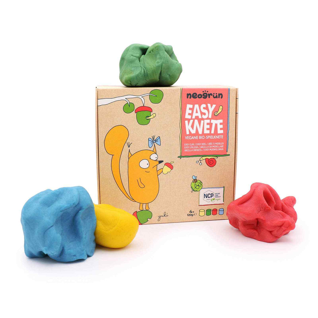 Set de pâte à modeler vegan biologique 4 pièces couleurs rouge jaune vert bleu pour enfants