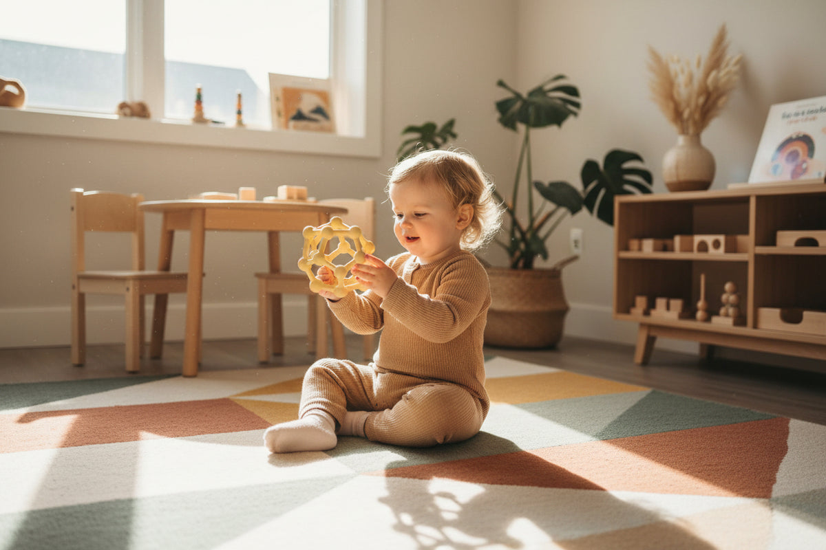 Balle de Motricité en Silicone – Jaune Ocre – Dès la naissance