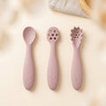 Lot de 3 pré-cuillères bébé en silicone mauve pâle – Bientôt disponible