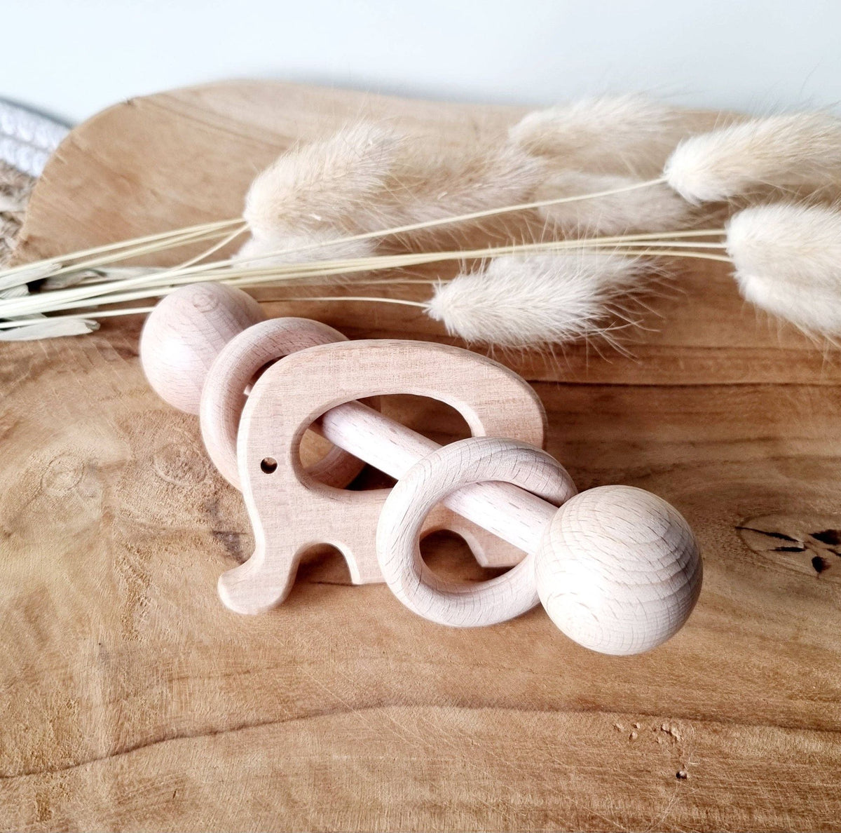 Hochet en bois Anneaux Éléphant – Anneau de dentition dès la naissance