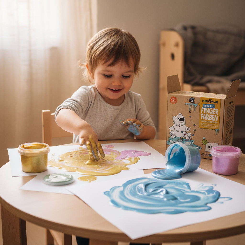 Set de 4 peintures au doigt cristallines « Mika » - Couleurs pailletées bio NEOGRÜN