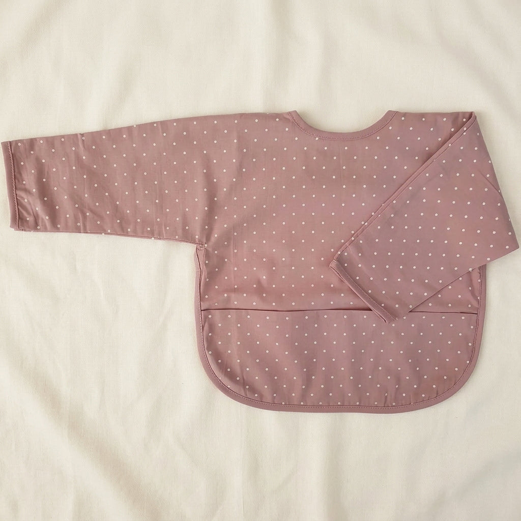 Bavoir bébé à manches en coton bio, pois mauve pâle – Bientôt disponible