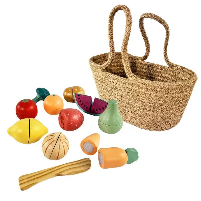 Ensemble de fruits et légumes en bois