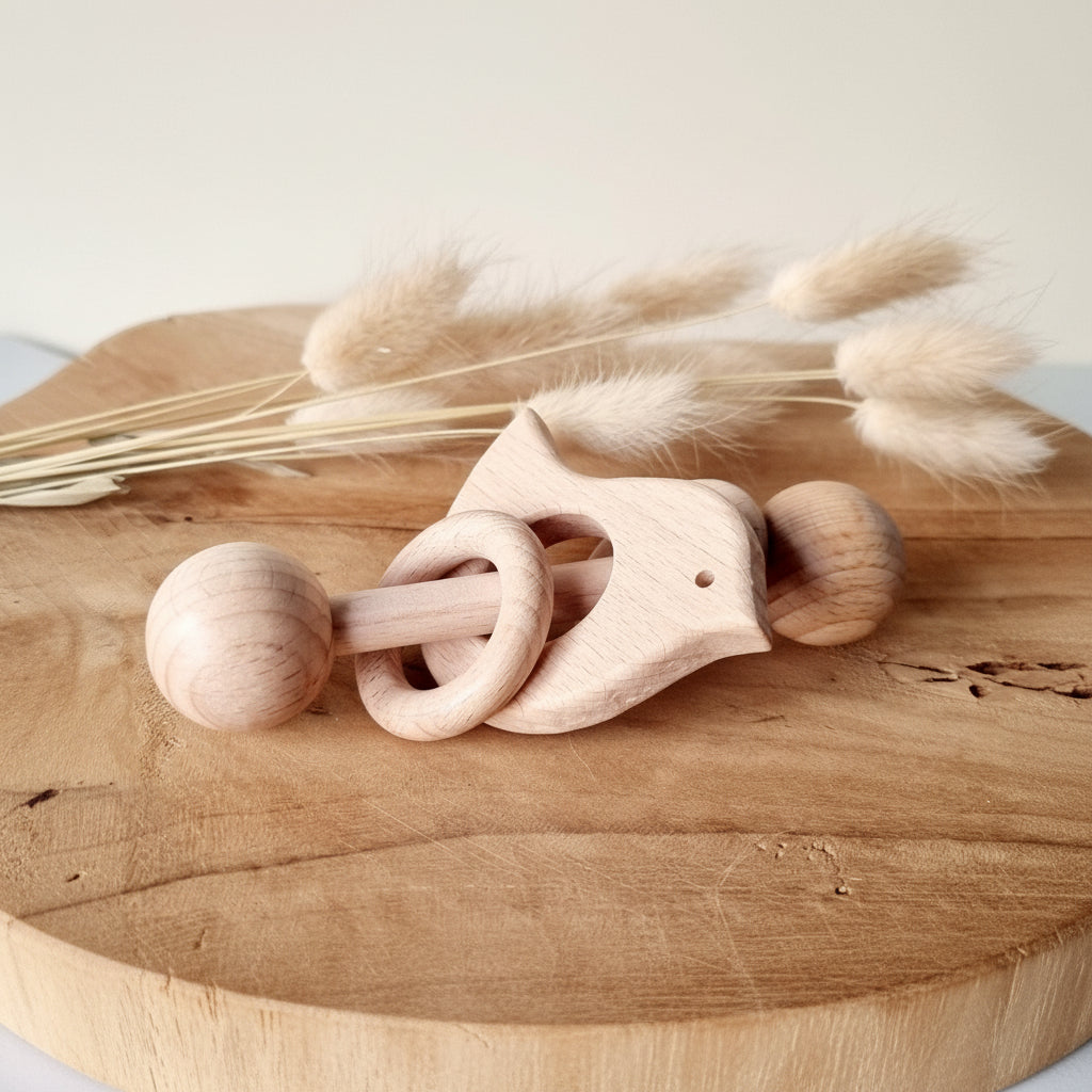 Hochet en bois Anneaux Oiseau – Anneau de dentition dès la naissance